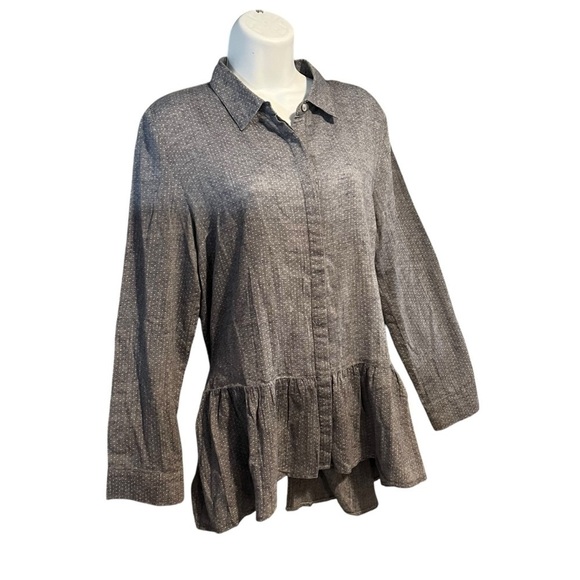 Sunday in Brooklyn Anthropologie Chambray Peplum Button Down Top Medium Gray - Picture 1 of 12